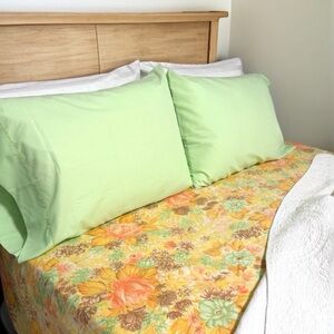 Vintage 70’s Dan River Floral Print Double Flat Bed Sheet With Pillow Case Set